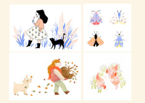 Line Pauvert motifs illustration jeunesse livre illustratrice fille papillon saison